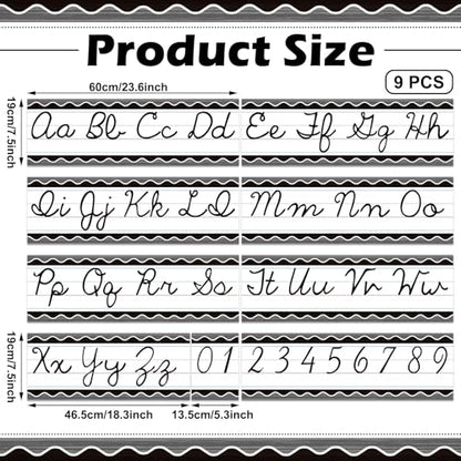 Set of 9 Cursive Writing Bulletin Board Cursive Alphabet Wall Strip for Teacher Supplies, Classroom Teaching Tool, Homeschooling, Kids Education(Rustic) - style: Rustic