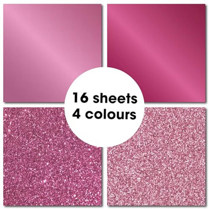 36 Sheets 12x12 Pink Cardstock Scrapbook Decorative Paper - 220gsm Pink Solid Glitter Shimmer - for Card Making Journaling Origami Scrapbook Paper Scrapbooking Supplies Spring