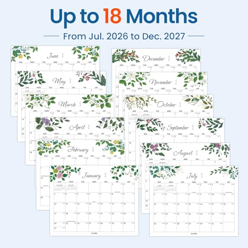 SUNEE Wall Calendar 2026-2027 18 Months Jul. 2026 - Dec. 2027, 14.5"x11.5" Big Grid Hanging Calendar with Note for Organizing & Planning, Monthly Calendar 2026-2027 with Last Month and Next Month, Greenery - color: Greenery