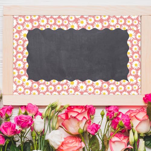 Whaline 32.8ft Daisy Bulletin Board Border Pink White Daisy Flower Floral Die-Cut Border Trim for Chalkboard Wall Decoration - style: White Daisy Flower
