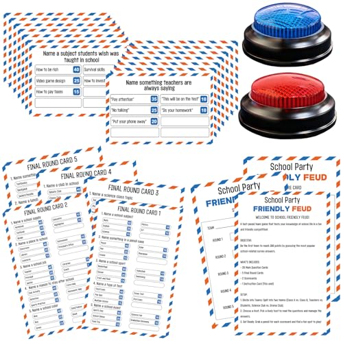 School Party Friendly Feud Game with 2 Answer Buzzers, Graduation Team Building Class Reunion Feud Cards for School Game Night Fun Trivia Quiz for Students Teachers Groups Holiday Gatherings