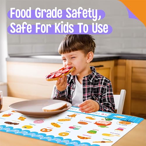 6 Pack Placemats for Kids, Non-Slip Washable Table Mats, Reusable Food Themed Dining Mats - Fruits, Vegetables, Snacks, Candies, Everyday Meal, Educational Placemats for Home, Classroom, Nursery - style: Food