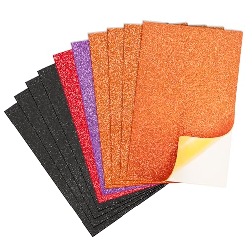 Jtnohx Glitter Foam Sheets with Adhesive Backing, Self Adhesive Eva Foam for Crafts, 7"×11.3" 10 Pcs Sticky Glitter Craft Eva Sheets for Arts Projects (Halloween) - color: halloween