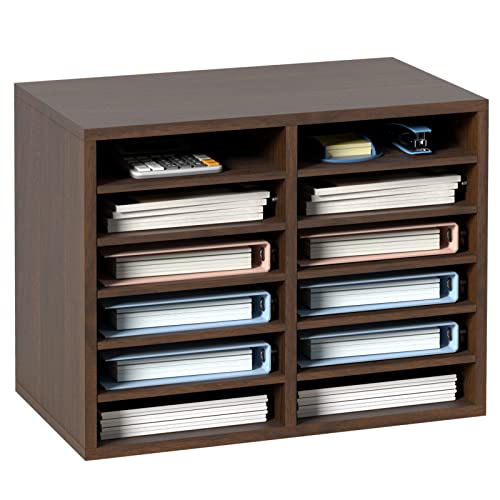 VEVOR Literature Organizers, 12 Compartments Office Mailbox with Adjustable Shelves, Wood Literature Sorter 20.4x12x16.1 inches for Office, Home, Classroom, Mailrooms Organization, EPA Certified Brown - color: Brown, style: 12 Compartments