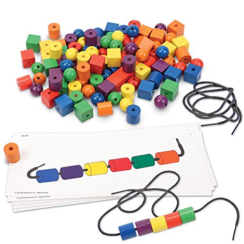Learning Resources Beads and Patterns Card Set, Lacing Beads, 130 Pieces Ages 3+ - style: Beads