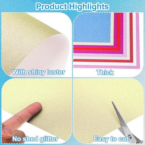PATIKIL 10 Sheets Light Gold Glitter Cardstock Paper, A4 250gsm Rectangle Premium Sparkly Paper Craft Cardstock Paper for Scrapbook Card Making DIY Art Projects Wedding Party - color: Light Gold, size: A4