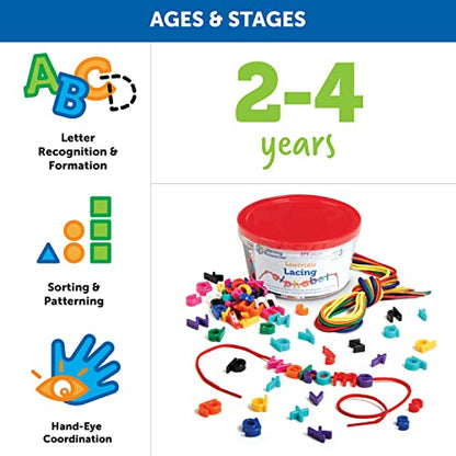 Learning Resources Lowercase Lacing Letters - 275 Pieces, Ages 3+ Toddler Alphabet Learning Toys, Preschool Games, Homeschool Supplies, Fine Motor Skills Toys, Alphabet Beads, Early Spelling - style: Lacing Letters