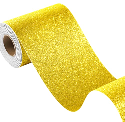 FunStick Gold Glitter Cardstock 3.9"x200" Gold Glitter Paper Cardstock Self Adhesive Sparkly Glitters Craft Paper Roll Card Stock Paper for Cricut Kids DIY Card Make Scrapbook Party Invitations Border - size: 3.9 x 200 inches