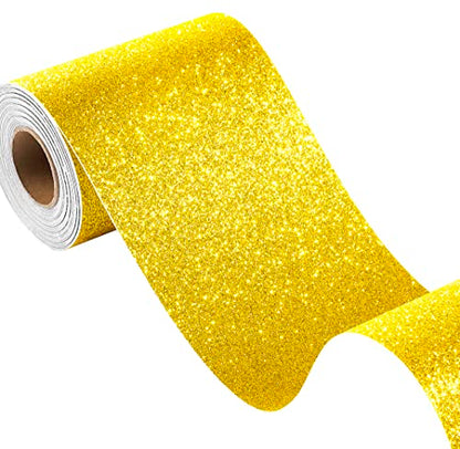 FunStick Gold Glitter Cardstock 3.9"x200" Gold Glitter Paper Cardstock Self Adhesive Sparkly Glitters Craft Paper Roll Card Stock Paper for Cricut Kids DIY Card Make Scrapbook Party Invitations Border - size: 3.9 x 200 inches