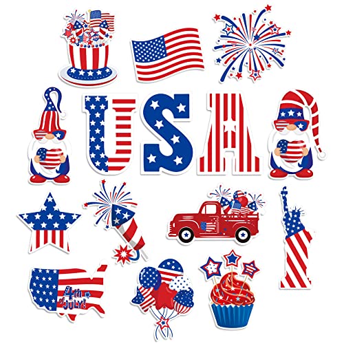 Whaline 4th of July Cut-Outs Patriotic USA Red Blue White Star Stripe Gnome Cut Outs 250th Anniversary Party Paper Cut-Outs for Independence Day Classroom Bulletin Board Decor, 48Pcs