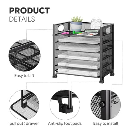 Simple Trending 6-Tier Letter Tray Organizer, Metal Mesh File Holder, Black | 6-Tier Large Capacity Paper Organizer | Metal Mesh | Non-Slip Feet | Tool-Free Assembly | 24H Support | Black for Office - size: 13.4" x 9.4" x 15.6"