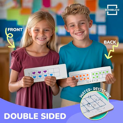 SCRIBBLEDO Dry Erase Ten Frame Board - 4" x 12" Double Sided Dry Erase Boards for Kids to Visualize and Practice Base 10 Number Concepts - Math Practice Board for Home School and Classroom