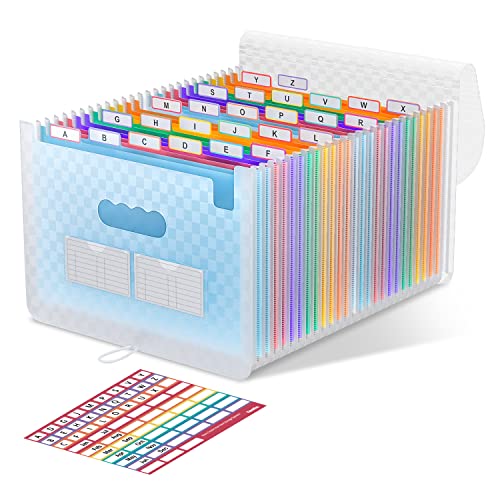 ThinkTex Accordion File Organizer, 26 Pockets Expanding File Folders, Monthly Bill Receipt Documents Organizer, A-Z Colorful Tabs, Letter/A4 Size - Blue - style: Blue 26 Pockets-A