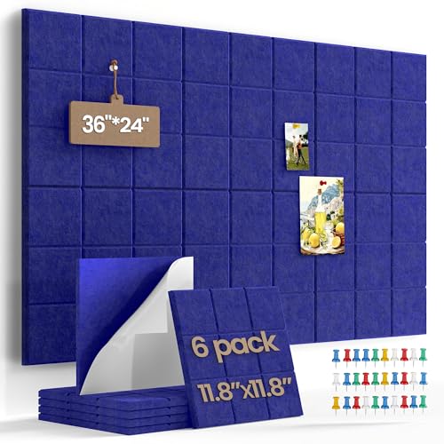 Large Felt Board Tiles for Wall with 30 Push Pins, 11.8"x11.8" Pack of 6 Pin Board Notice Boards for Home Office Kitchen, Bulletin Board Wall Tiles for Photos Memos (Dark Blue, 6 Pack) - color: Dark Blue, size: 6 Pack