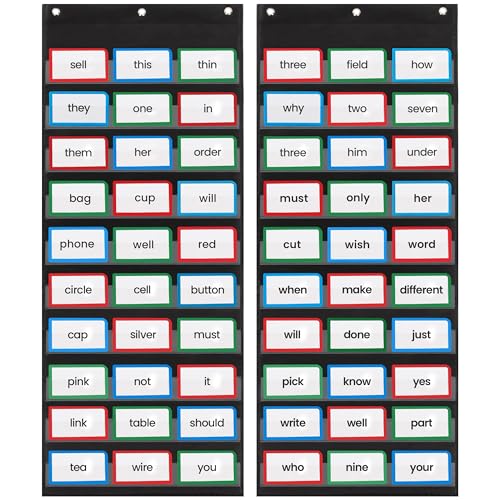 Essex Wares - 2 Pack, 17" Wide x 44" Tall Pocket Chart, Black - Sturdy Pocket Chart for Classroom for Sentence Strips - Easy to Use & Hang, Reusable Black Pocket Chart - size: 17Wx44L