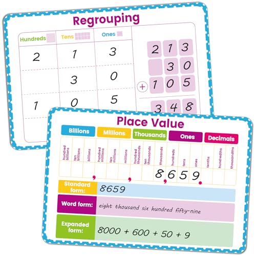 Place Value 드라이 지우개 보드 10팩, 수십억에서 소수까지 가르치는 양면 수학 교구 화이트보드, 학생 교실 홈스쿨용 쓰기 가능, 30.5 x 20.3cm(12 x 8인치) - style: 장소 가치