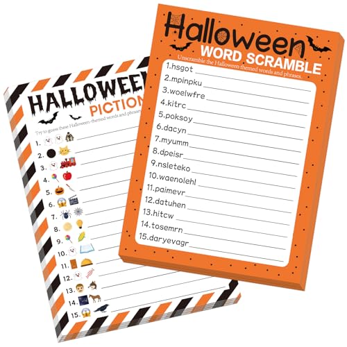 COCHIE 30 Players Halloween Party Games for Adults Family Office Large Groups, Words Pictionary Game, Riddle Game, Word Scramble Games with Answer Key (Halloween Orange) - style: Halloween Orange