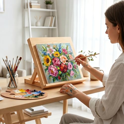 Tabletop Wooden Easel Stand, Adjustable Art Easel for Painting, Drawing, Sketching, Canvas, Books & Artwork Display