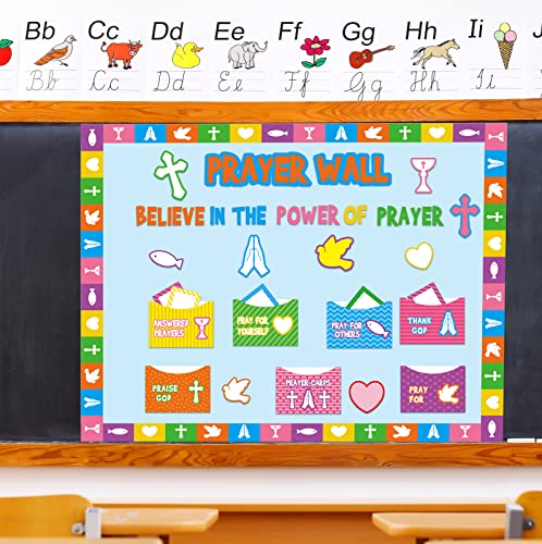 Geelin 184 Pcs Prayer Wall Bulletin Board Set Cork Board Religious Decor Rainbow Christian Bulletin Board Sets Sunday School Decorations for Classroom School Church Home Blackboard Chalkboard Wall