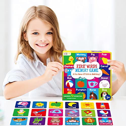 Memory Matching Game, 72 PCS First Words Matching Cards for Toddlers 36 Pairs Memory Cards Educational Toys for Preschool 4 5 6 Years Old - style: First Words