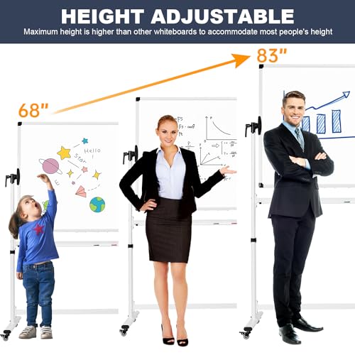 TANKEE Mobile Whiteboard 48 X 36 Inches Height Adjustable Large Standing White Board on Wheels, Rolling Double-Sided Magnetic Dry Erase Board for Office School Classroom Home - color: White, size: 48"x36"