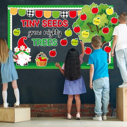Apple Tree Bulletin Board Inspirational First Day of School Classroom Trees Bulletin Board Decoration Growth Tree Writable Apple Paper Cutout for Religion Chalkboard Decor Wall Door Supplies - style: Apple Tree