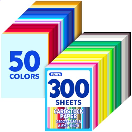 300 Sheets 8.5" X 11" Colored Cardstock, 50 Assorted Colors 230GSM/85LB Construction Paper Card Stock Printer Paper for Printing, Card Making, DIY Crafts, Kids School Supplies,Party Decorations - size: 300P