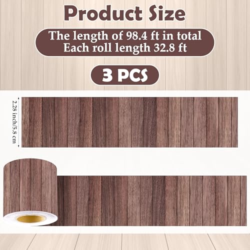 Aodaer 3 Rolls 98.4 ft Brown Wood Grain Bulletin Board Borders, Wood Design Straight Border Trims, Decorative Classroom Rolled Bulletin Border for Back to School Blackboard Decoration - style: Wood Grain