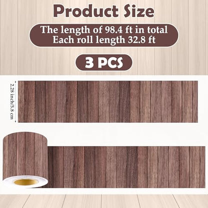 Aodaer 3 Rolls 98.4 ft Brown Wood Grain Bulletin Board Borders, Wood Design Straight Border Trims, Decorative Classroom Rolled Bulletin Border for Back to School Blackboard Decoration - style: Wood Grain