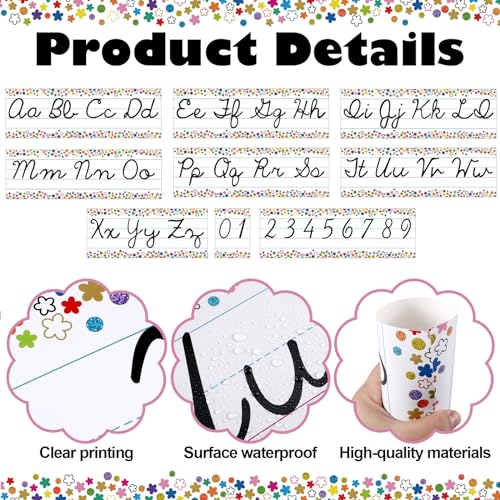 Set of 9 Confetti Cursive Writing Bulletin Board Colorful Cursive Alphabet Wall Strip for Teacher Supplies, Classroom Teaching Tool, Homeschooling, Kids Education - style: Confetti