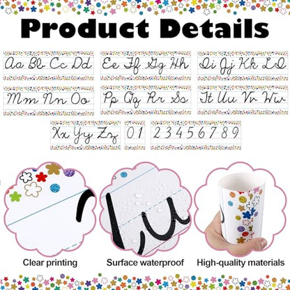 Set of 9 Confetti Cursive Writing Bulletin Board Colorful Cursive Alphabet Wall Strip for Teacher Supplies, Classroom Teaching Tool, Homeschooling, Kids Education - style: Confetti