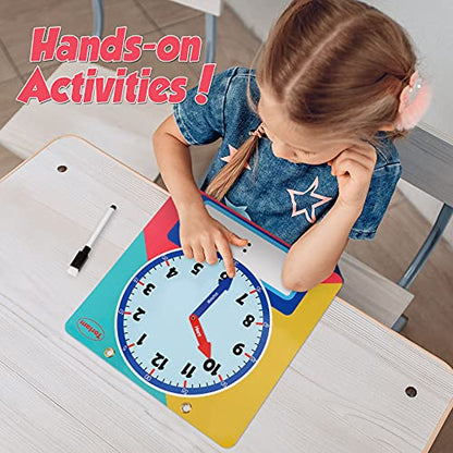 Magnetic Writable Dry Erase Learning Clock | Clock for Kids Learning to Tell Time | Large 12" Demonstration Teaching Time Practice Clock with Dry Erase Writing Surface | Pen Included | (Rainbow) - color: Rainbow