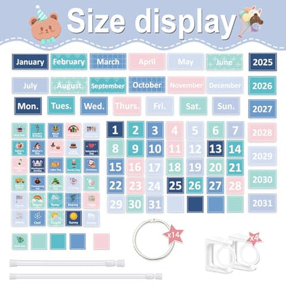 96 Cards Classroom Bulletin Board Decorations Set for Teachers,Flip Calendar with Holder for Classroom,Adjustable Calendar,Preschool Elementary Home Decor Supplies（Blue and Green） - style: Blue and Green
