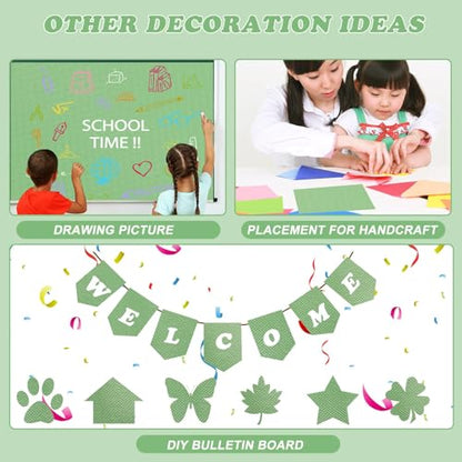 Boho Green Bulletin Board Paper Roll,14.8FTx47IN Large Reusable Waterproof Erasable Classroom Wall Background Backdrop Paper, Fade-Resistant Fabric Wrapping School Decors Teacher Supplies - color: Green