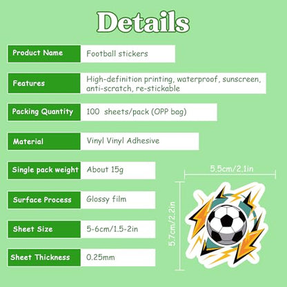 Soccer Party Favors - 100 PCS Soccer Stickers for Kids | 2026 World Game Cup Merchandise Gifts Activities Birthday Toys Games Crafts for Goodie Bags Gift Bags - style: Soccer