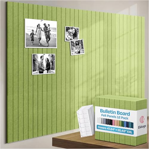 X-Large Cork Board Alternative 12-Pack Felt Bulletin Board Thick and Decorative Pin Board for Home Office Walls 47.24 x 35.43 Inches with 72 Adhesive Tabs - [Gin Green] - color: Gin Green