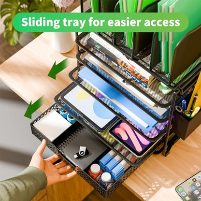 Simple Trending 5 Tier Mesh Desk File Organizer, Paper Letter Tray File Holder with Sliding Drawer Organizer for Office Home, Black - size: 9.25"D x 13.25"W x 19.5"H