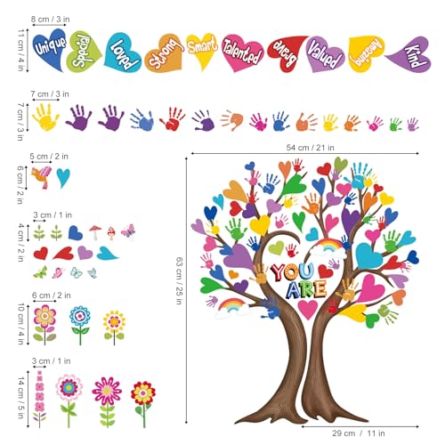 wondever Large Hearts Tree Handprint Wall Stickers Classroom Tree Inspirational Quotes You are Strong Peel and Stick Wall Art Decals for Kids Room Elementary School Teacher Classroom