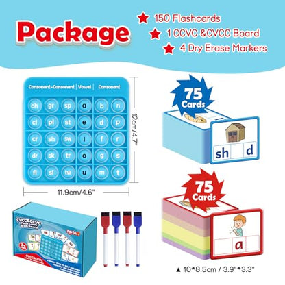 Torlam CVCC & CCVC Word Games, Sight Words Flash Cards Spelling Reading Learning Phonics Games for Kids, Speech Therapy Toy, Kindergarten Classroom Must Have Learning Activities Homeschool Supplies - style: CVCC&CCVC