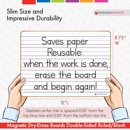 Dowling Magnets Magnetic Dry-Erase Boards – Double-Sided Ruled/Blank – 12" Long x 8.75" Wide – Pack of 5. (735206), White - size: 12 inches x 8.75 inches