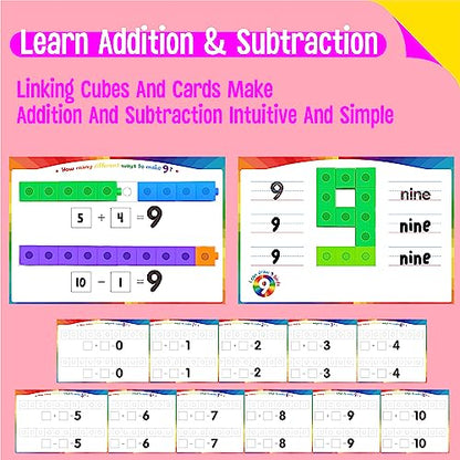 Math Linking Cubes, 100 Math Cube Manipulatives with 30 Learning Activities Number Counting Blocks Snap Linking Math Counters Fun & Educational Pre-K Counting Blocks for Preschool Kindergarten - style: numbers & equation