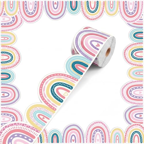 Tenceur 120 FT Rainbow Bulletin Board Borders, Scalloped Die-Cut Classroom Border Trim, Colorful Bulletin Board Decorations for School, Offices, Whiteboard, Walls, Doors, Desk, Locker(Bright Color) - color: Bright Color