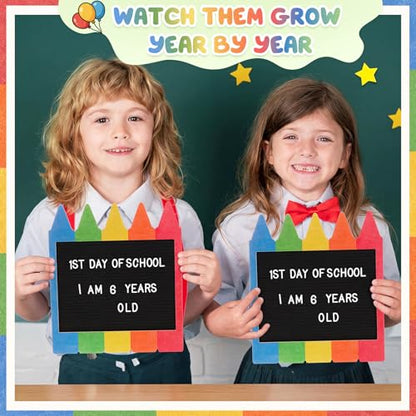 Crayon Shaped Changeable Felt Letter Board with Letters Back to School Supplies 13 x 11 Message Board First Day Last Day Sign Decor Wooden Photo Prop Centerpiece - style: Crayon
