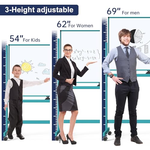 TSJ OFFICE Large Rolling Whiteboard - Dry Erase Magnetic 48 x 32 Inches White Board Height Adjust Double Sides Mobile Portable Easel on Wheels, Dry Erase Board with Stand for Office, Home & Classroom - color: Blue