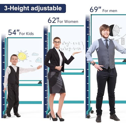 TSJ OFFICE Large Rolling Whiteboard - Dry Erase Magnetic 48 x 32 Inches White Board Height Adjust Double Sides Mobile Portable Easel on Wheels, Dry Erase Board with Stand for Office, Home & Classroom - color: Blue