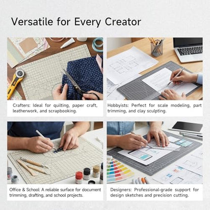 KEARING A4 Self Healing Cutting Mat 9x12 Inch, 3mm Thick Double-Sided High-Contrast Craft Mat with Grid, Premium 5-Ply PVC Construction, Beige and Charcoal Grey, for Sewing, Quilting, Crafts, 1 PCS - size: 12"L x 9"W