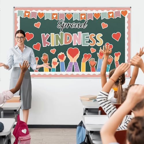 Kindness Bulletin Board Decorations Spread Kindness Bulletin Board Set Inspirational Motivational Heart Paper Cutouts for Back to School Classroom Wall Decor - style: Spread Kindness