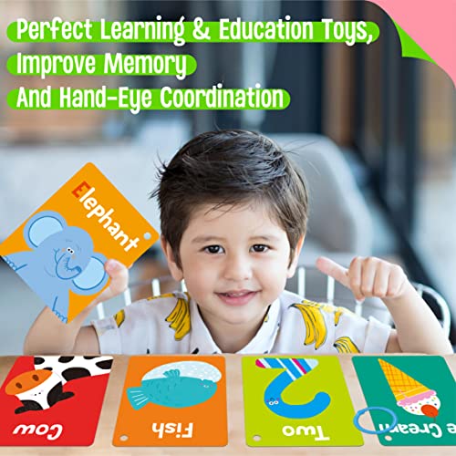 50 PCS Kid First Cognitive Flashcards,Double Sided Printed 7 in 1 Colorful Cards Alphabet,Numbers, Foods,Animals,Shapes,Colors with 3 Reclosable Rings,Learning Tool for Pre-K Kindergarten Toddlers - style: Cognitive Flashcards