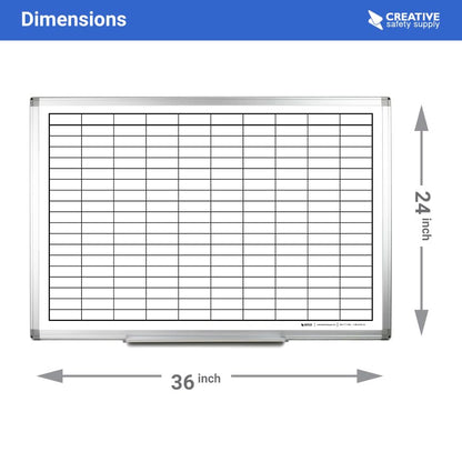 Magnetic Grid Dry Erase Whiteboard – Wall Mounted with Aluminum Frame & Marker Tray – Easy Erase Planning Board for Office, Warehouse & Project Management 36" x 24" - size: 36"W x 24"H