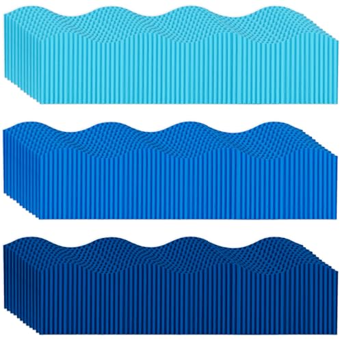 Containlol 118ft Corrugated Bulletin Board Borders, Blue Ribbed Scalloped Borders Trim, Poster Board Decoration for Summer Back to School Classroom Office Chalkboard Whiteboard Wall - color: Blue, size: 118ft